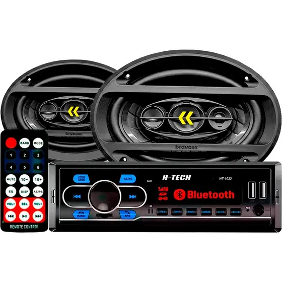 Kit Som Radio Bluetooth + 2 Alto Falante 6x9 Bravox 200w