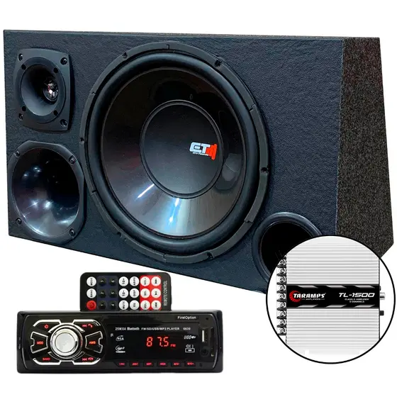 Caixa Trio Som Completa Radio Bluetooth Usb Modulo Taramps ou Stetsom - Sub Driver Corneta Twiter