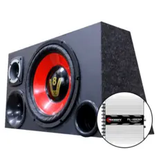 Kit Caixa Trio Som Falante 12 Pol 800w Pmpo + Modulo Taramps - Kit Compet Vermelha