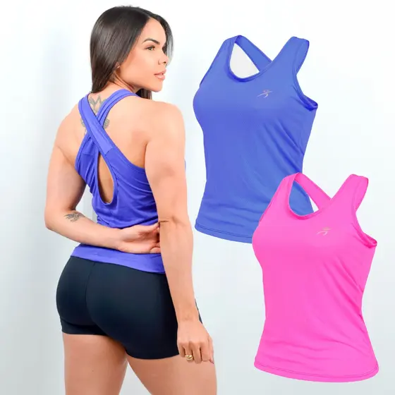 Regata Feminina Dryfit Tecido Poliamida Furadinho Traçado Costas Treinos Academia Fitness Esportes