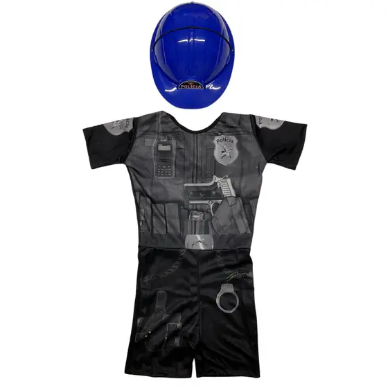 Fantasia Policial Infantil Com Capacete Azul Envio Já