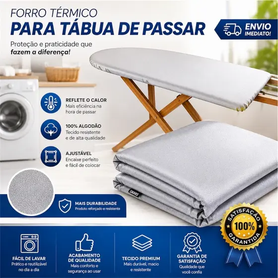 Forro Térmico Com Espuma Para Tábua De Passar Roupa Metalizado Capa Todos os Tamanhos