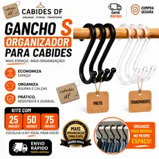 Gancho S Cabide E Arara Multiuso Preto / Acrílico Kit 25, 50, 75 Unidades Organizador De Roupa