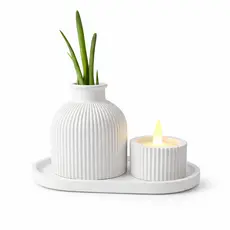 Kit Decorativo Vaso Porta Vela Bandeja Mesa Sala Quarto Presente Luxo Moderno Decoração Beleza