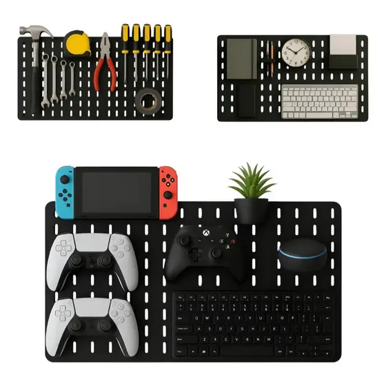 Painel Decorativo Setup Gamer Pegboard Preto Mdf Premium Horizontal + Kit Instalação