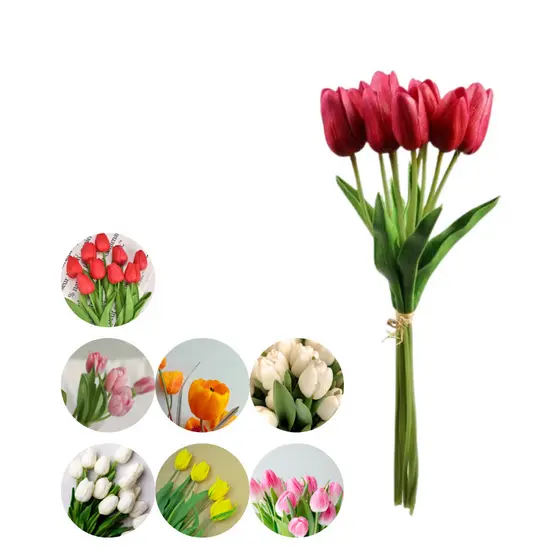 KIT 5 Buquê De Tulipas EVA REALISTA Tulipas Artificiais Real Ao Toque C/ 10 Hastes