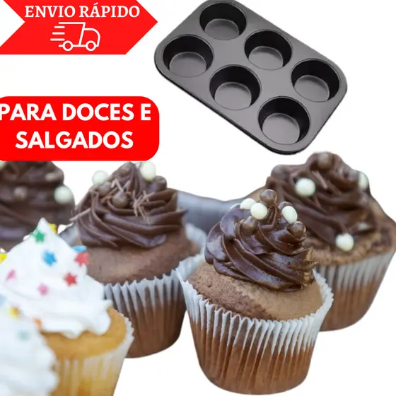 Forma Cupcake 6 Cavidades Antiaderente Para Empada Petit Gateau Pao De Queijo CupCake 26,5cm  WL-2348