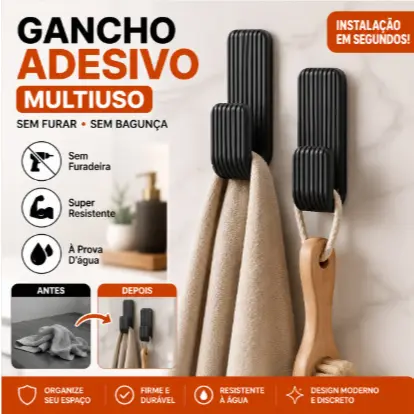 Gancho Adesivo Multiuso Sem Furadeira | Suporte Pano De Prato Toalha Chaves Cozinha Banheiro