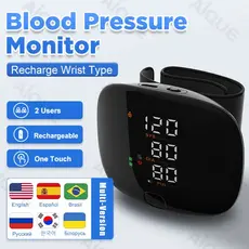 Monitor de Pressão Arterial de Pulso Recarregável LED, Tonômetro de Voz, Inglês