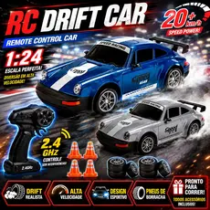 Carro de Controle Remoto 4WD para Drift – Modelo RC 1:24, 2.4GHz, Alta Velocidade de até 20 km/h, com Pneus Extras