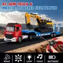Caminhão controle remoto 1/24 6CH 2 em 1 com luzes e sons, liga leve, controle 2.4G.
