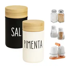 Saleiro e Pimenteiro Mesa Vidro Bambu Linha Doha