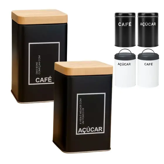 Potes Para Mantimentos Açúcar e Café Latas Metal Com Tampa Para Cozinha