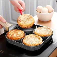 Frigideira Multifuncional Antiaderente 4 em 1 Ovos Hambúrguer Omelete Com Alça De Madeira