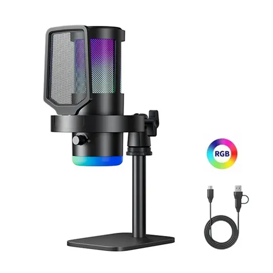 Microfone Gamer Condensador Podcast Alta Sensibilidade Rgb Microfones e Gravadores