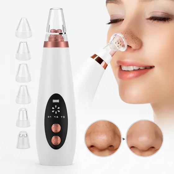 Limpador Facial Elétrico USB Recarregável Portátil com 6 Ponteiras e 3 Níveis