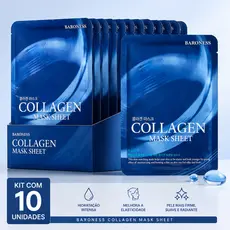 Kit 10 Máscaras Faciais Baroness Collagen MaskSheet Original–Hidratação Intensa, Elasticidade e Rejuvenescimento da Pele