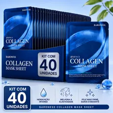 Kit 40 Máscaras Faciais de Colágeno Baroness Collagen Mask Sheet | Hidratação Profunda | Elasticidade e Firmeza da Pele