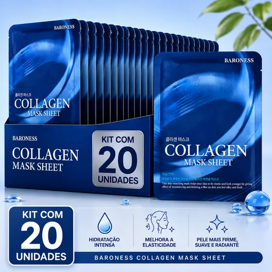 KIT COM 20 MASCARÁS FACIAIS COLAGENO MARCA BARONESS