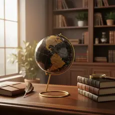 Globo Terrestre Decorativo Giratório Preto Base Metal 22cm