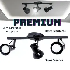 Luminaria Spot Trilho Triplo Led para 3 Lampadas Preto premium