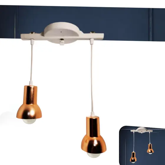 Pendente Luminária Trilho Duplo Rosê Dourado Branco/Preto Sobrepor
