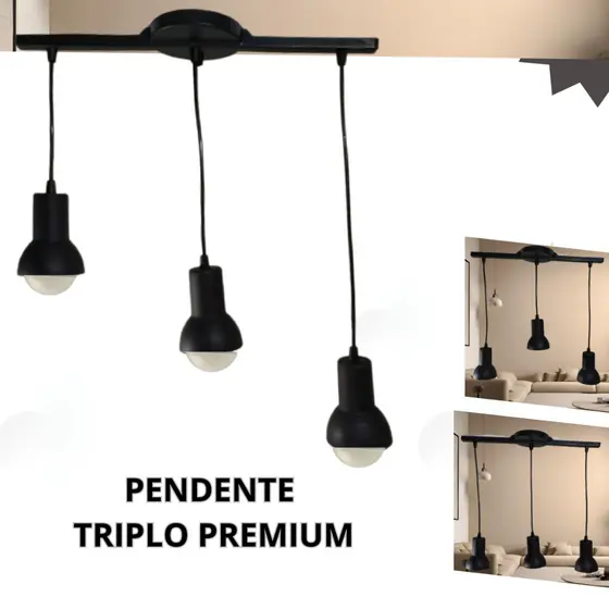 Pendente Luminária Trilho Triplo Preto/Branco Bancada sala cozinha minimalista