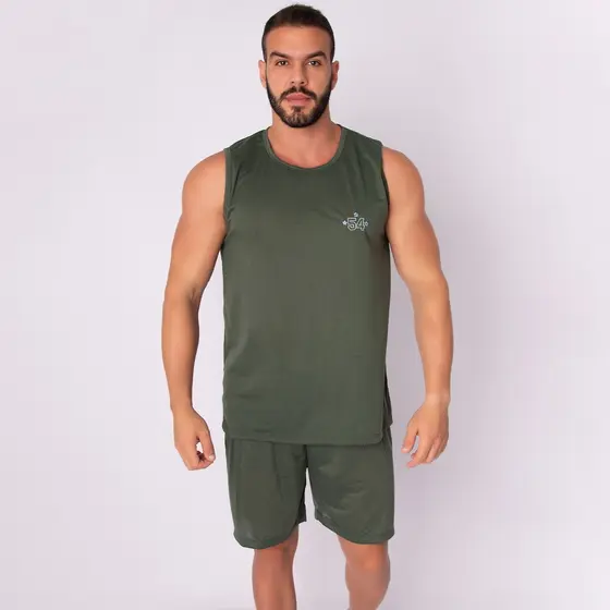 Promoção Pijama Masculino Regata Adulto  Short Verão Curto Malha Liso Dormir Básico