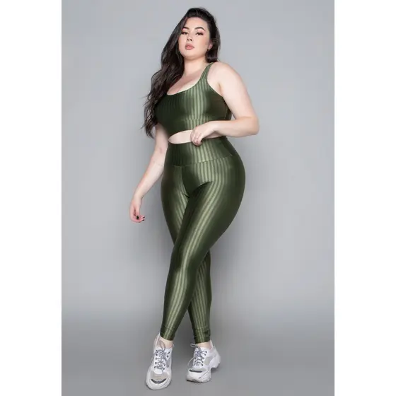 Conjunto Fitness Top Bojo Plus Size New Zig Alta Compressão Cintura Alta