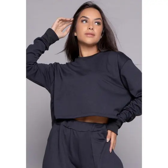 Cropped Blusa Moletinho Gringa Manga Longa Inverno