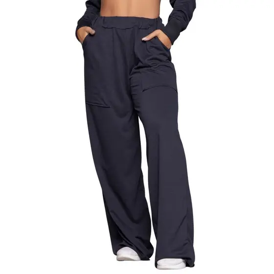 Calça Pantalona Wide Leg Cintura Alta Flare Moletinho