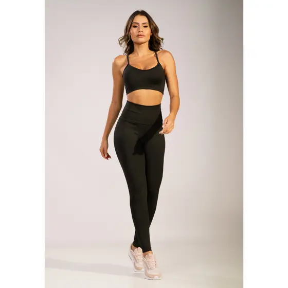 Conjunto Top e Calça Fitness Alça Fina Nadador Cintura Alta