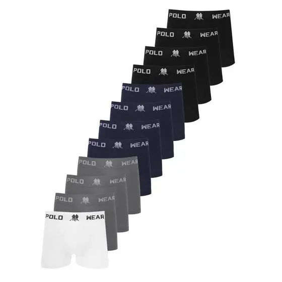 Kit 10 Cuecas Boxer Polo Wear Masculina Microfibra Sort