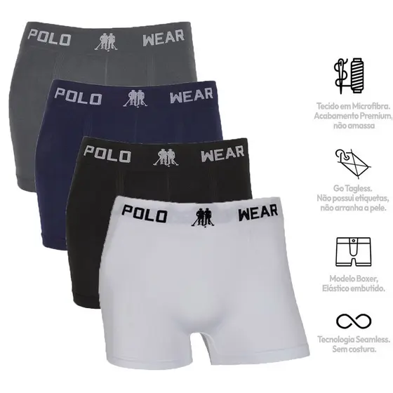 Kit C/ 4 Cuecas Boxer Polo Wear Lisa Microfibra