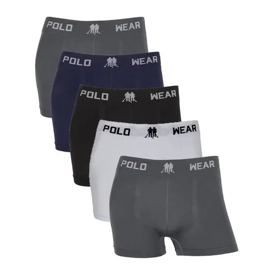 Kit 5 Cuecas Boxer Polo Wear Lisa Microfibra Masculina Sem Costura