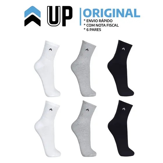 Kit 6 Pares Meias Algodão Penteado Cano Médio Atoalhada Unissex Urban Up Original Ultra Confortável