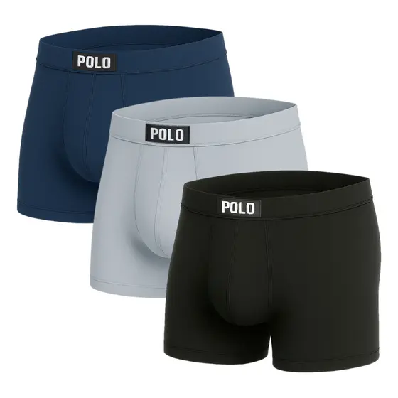 Kit 3 Cuecas Boxer Viscose Polo Masculina Toque Gelado