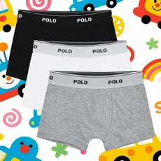 Kit 3 Cuecas Boxer Polo Cotton Infantil Kids 100% Algodão Forro Duplo Confortável