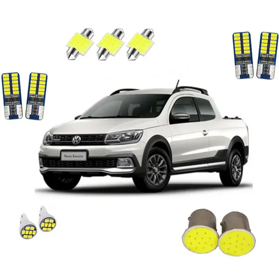 Kit Lâmpadas Led Saveiro Cross 2018 2019 Teto Placa Ré Efeito Xenon Super Branco 6000k