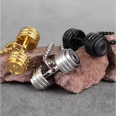 Corrente Cordão Pingente Halteres Reto Musculação 3 Cores Ouro Prata Titanium