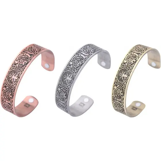 3 MODELOS: Bracelete Pulseira Magnética Viking 15mm Árvore Vida Terapia Alívio Dores Artrite 3 CORES