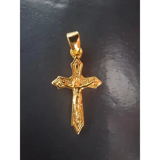 Lindo Pingente Crucifixo Cruz Crucificado 2 Banhos Ouro 18k Jesus Bíblia