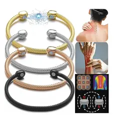 4 MODELOS: Pulseira Magnética Bracelete Trançada 2 Banhos Ouro 18k Terapia Magnética Alívio Artrite