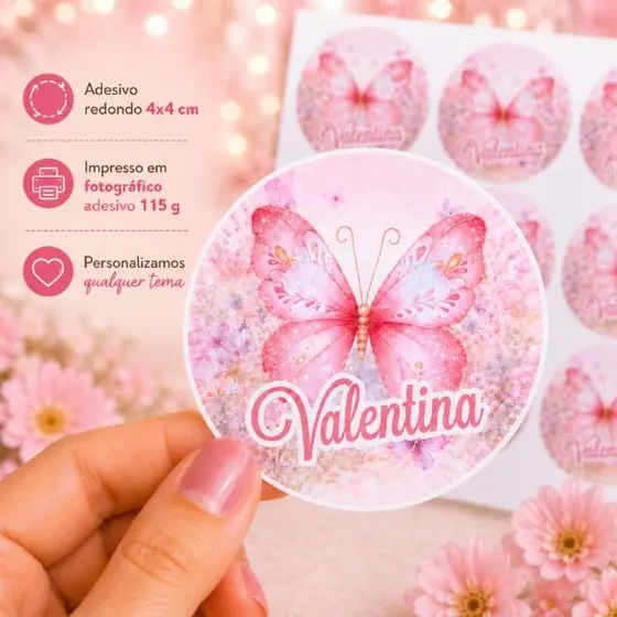 Adesivo Redondo Personalizado 4x4 cm/Qualquer Tema/Lembrancinha Festa Infantil
