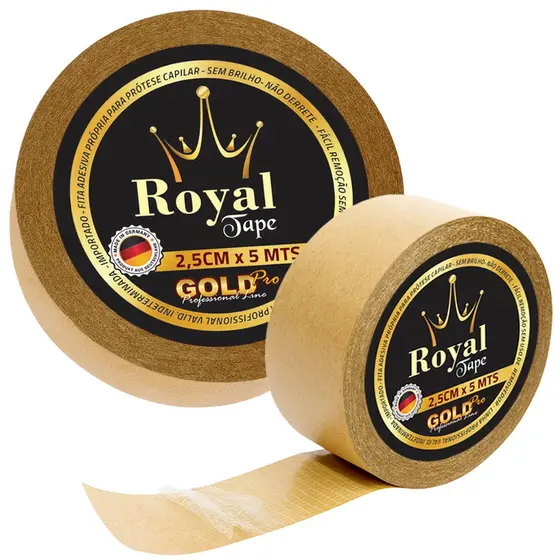 Fita Dupla Face Royal Gold Pro 2,5cm x 5mts Premium Protese Capilar Perucas Prova Dagua Full Lace Front Estetica Cabelo