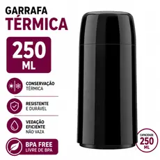 Mini Garrafa Térmica Agua Café Chá Diversas Bebidas Quentes Firenze Mini 250ml Preta - Invicta