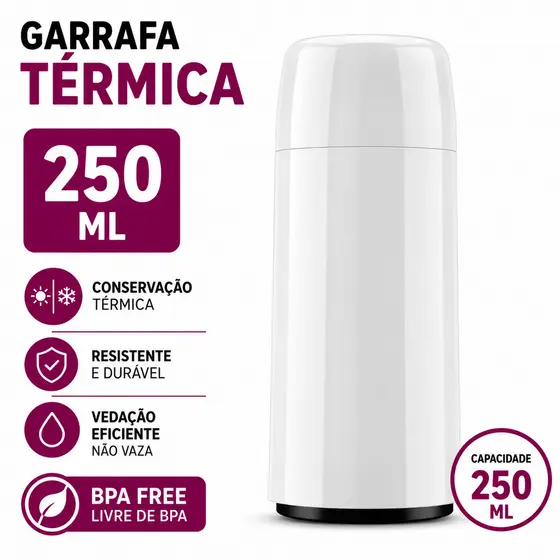 Garrafa Térmica Água Café Firenze Mini Pequena De Rolha 250ml Branco Invicta