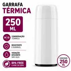 Garrafa Térmica Água Café Firenze Mini Pequena De Rolha 250ml Branco Invicta