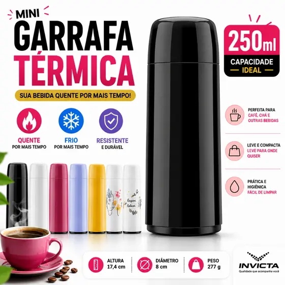 Mini Garrafa Térmica Café Chá Bebidas Quentes Firenze 250ml - Invicta