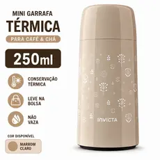 Mini Garrafa Térmica Invicta 250ml Marrom Claro Para Café Chá Não Vaza Leve Compacta Bolsa Portátil